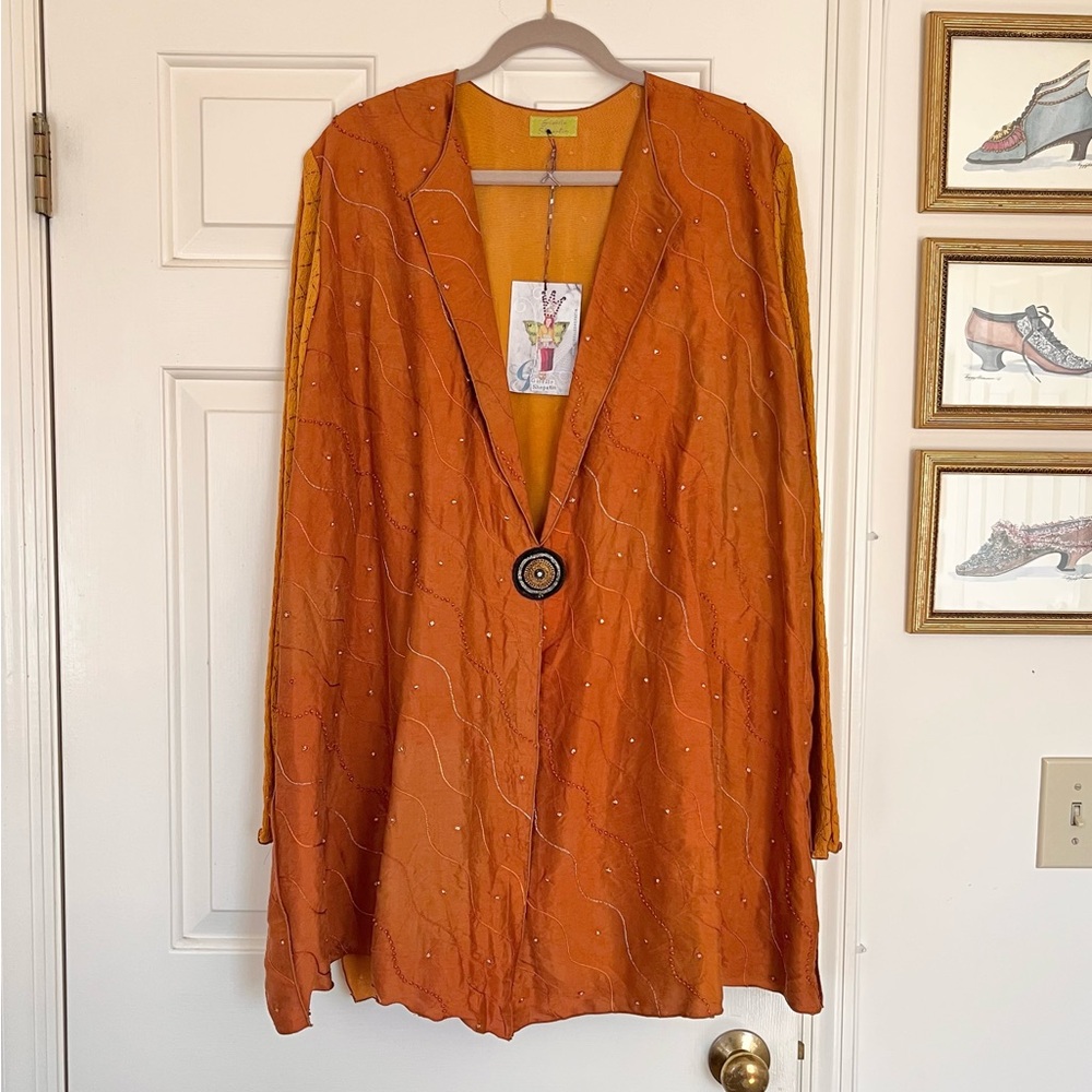 Giselle Shepatin Orange Silk Dancers Jacket Size XL